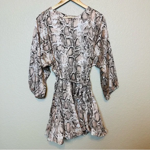 Aakaa Snake Skin Printed Mini Wrap Dress With a Tie Waist Size Small - Picture 2 of 6